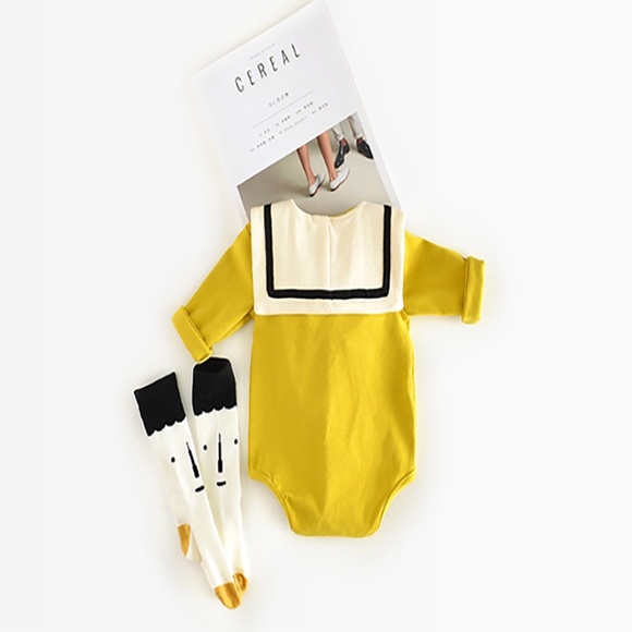 Yellow Sailor Collar Bodysuit for Kids - Picture 2 of 13